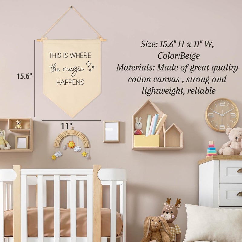 Sioial Nursery Bedroom Above Crib Playroom Door Wall Decor Gift for Kid Girl Boy Teen Toddler-Baby,Shower Birthday-Canvas Banner Pennant Prints Poster Flag Wall Art Decor-This is Where the Magic Happens - Image 5